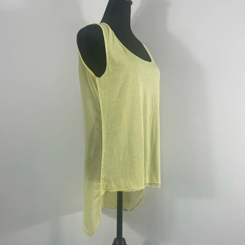 Zara’s Distressed scoop neck,High low, sleeveless,light Yellow Sheer women’s top - Picture 2 of 10